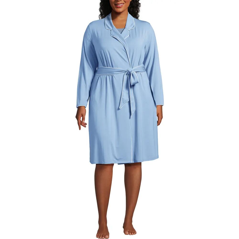 Lands' End Plus Size Cooling Robe with Piping in Pale Slate Blue Cover