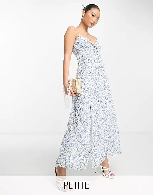 Ever New Petite strappy maxi dress with split in ivory floral-White Cover