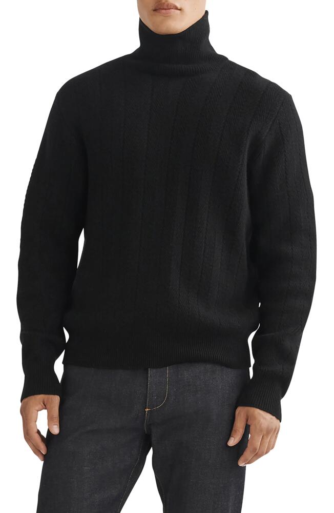 rag & bone Durham Herringbone Cashmere Turtleneck Sweater in Black Cover