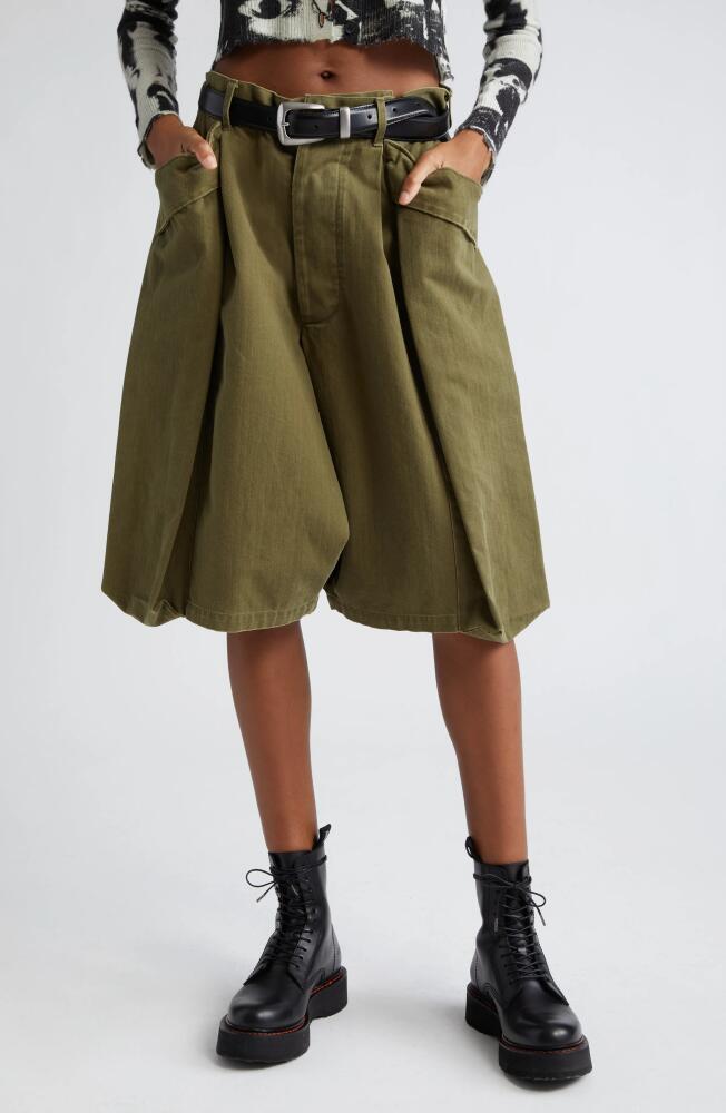 R13 Jesse Balloon Leg Utility Shorts in Olive Herringbone Cover