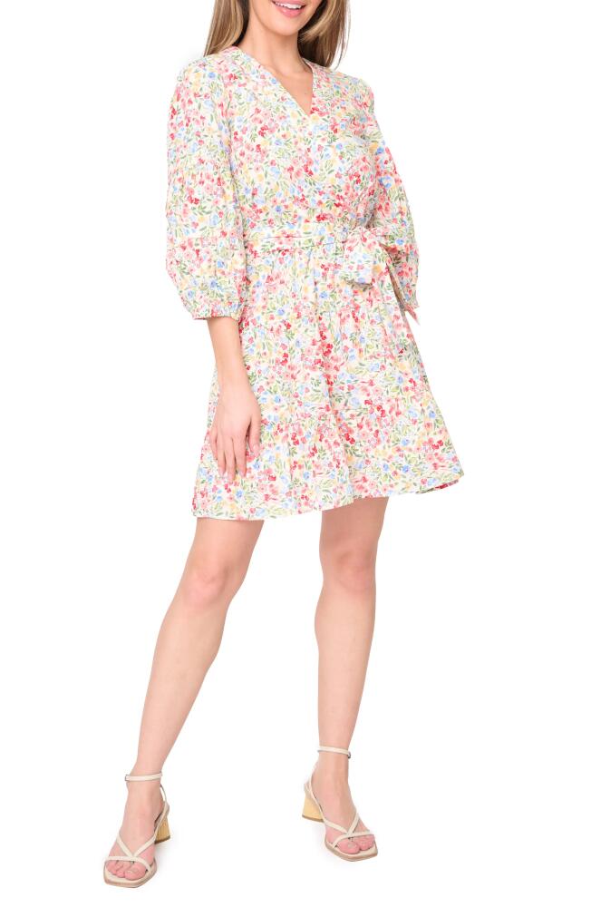 GIBSONLOOK Harper Floral Poplin Faux Wrap Dress in Wild Bouquet Cover