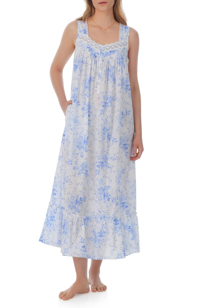 Eileen West Sleeveless Ballet Nightgown in White/blue Floral Cover