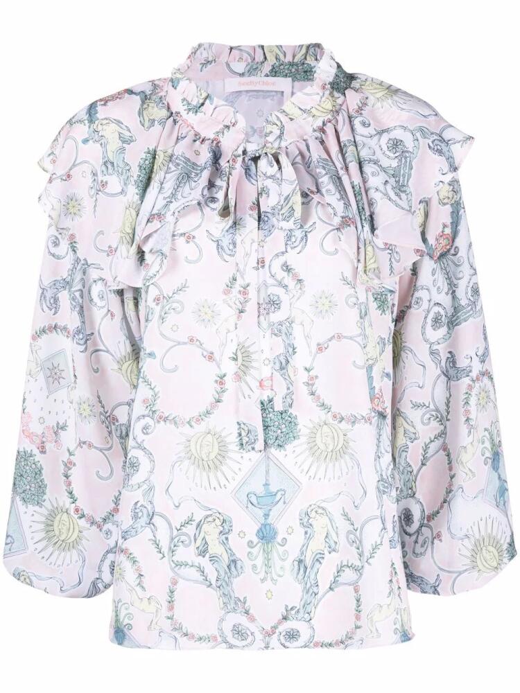 See by Chloé baroque-print ruffled blouse - Pink Cover