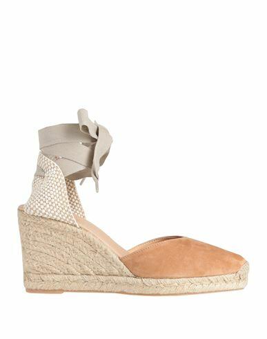 Mychalom Woman Espadrilles Camel Soft Leather, Textile fibers Cover