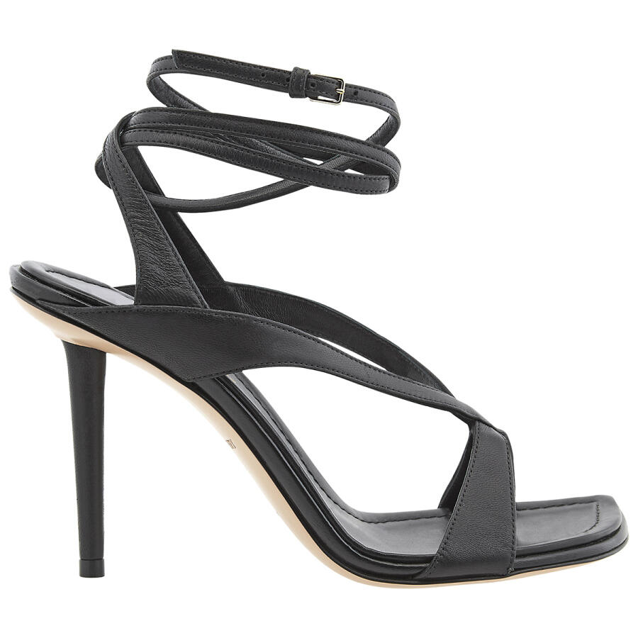 Burberry Ladies Black Lambskin Wraparound Stiletto-Heel Sandals Cover