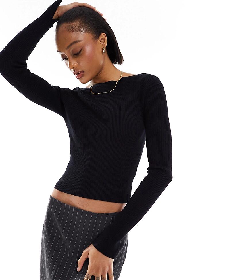 ASOS DESIGN Tall knitted boat neck long sleeve top in black Cover