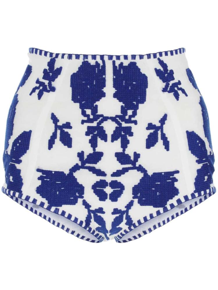 Yuliya Magdych floral-embroidered cotton shorts - White Cover