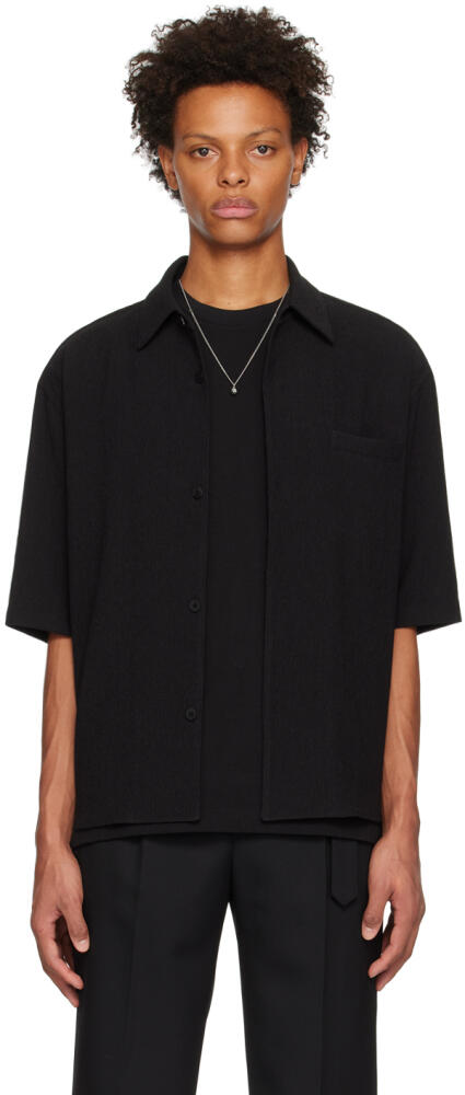 Solid Homme Black Spread Collar Shirt Cover