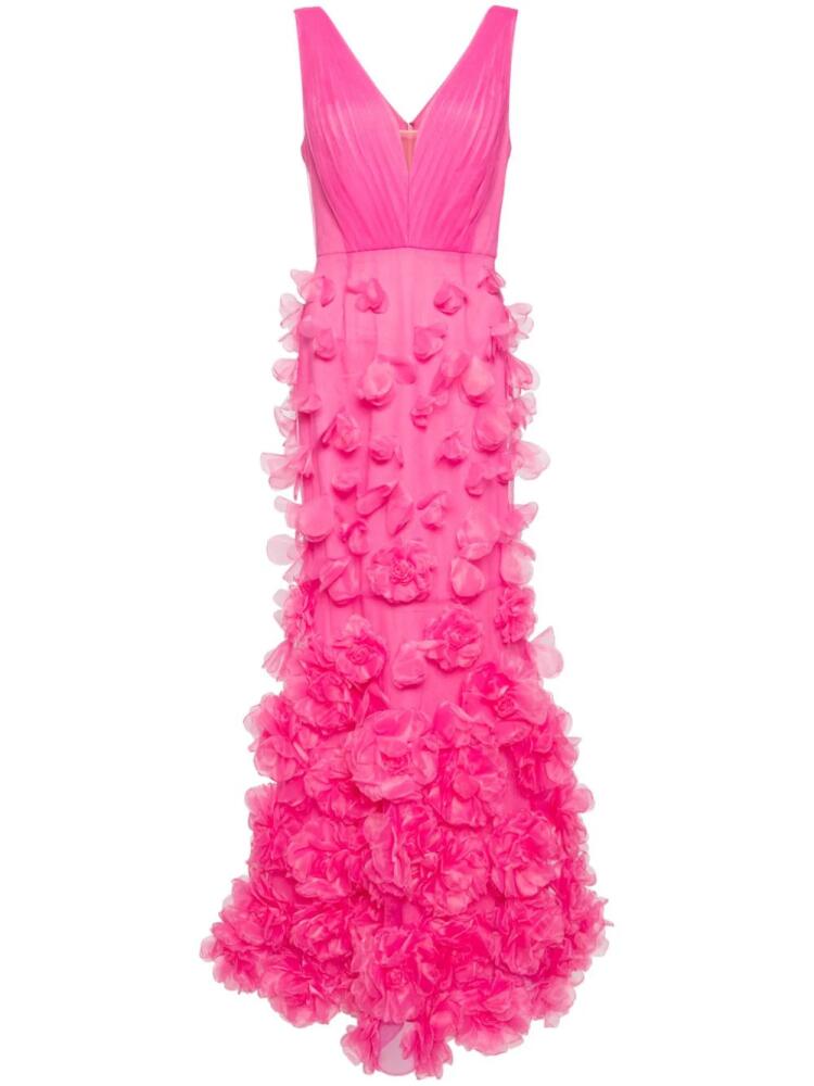 Marchesa Notte floral-appliqué tulle gown - Pink Cover