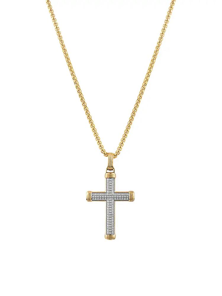 Esquire Men's Goldtone Ion-Plated Stainless Steel & White Diamond Textured Cross Pendant Necklace Cover