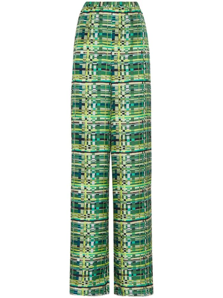 Ferragamo check-print silk palazzo trousers - Green Cover