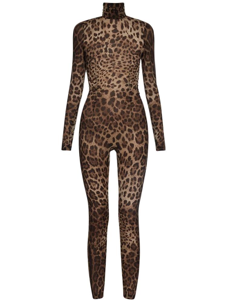 DOLCE & GABBANA Leopard Printed Silk Chiffon Jumpsuit Cover