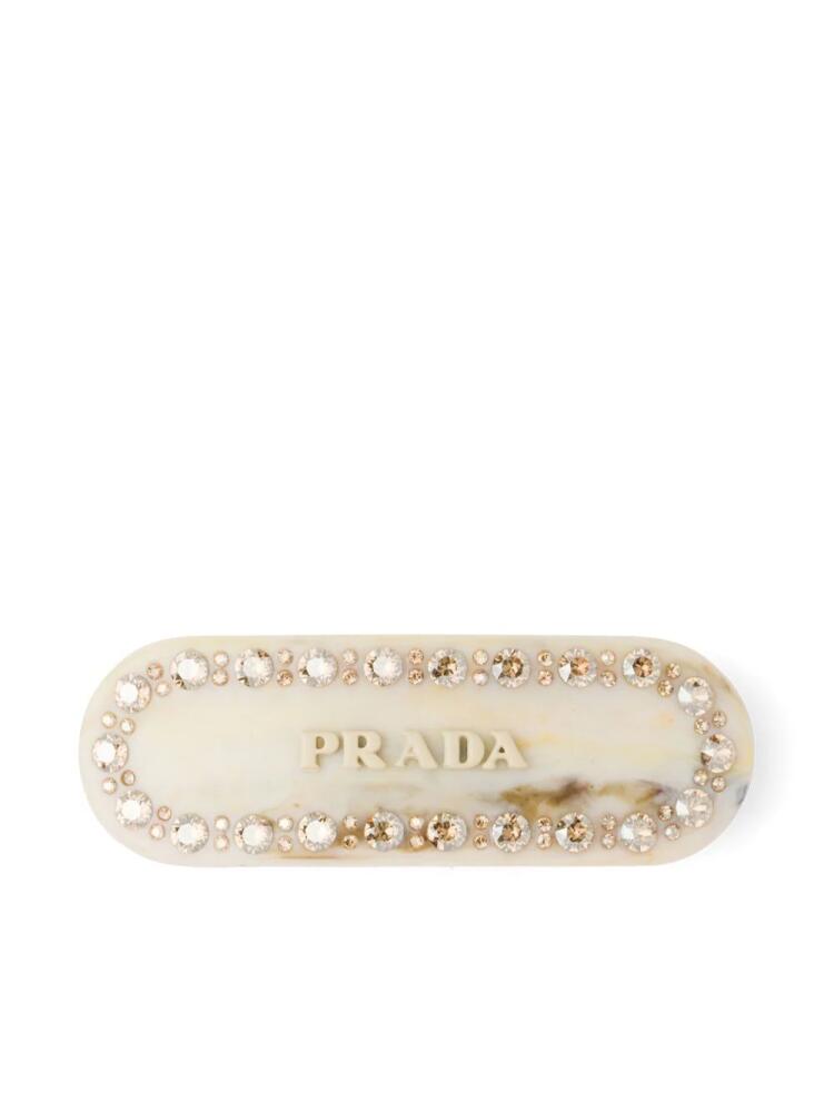 Prada crystal-embellished logo hair clip - Neutrals Cover