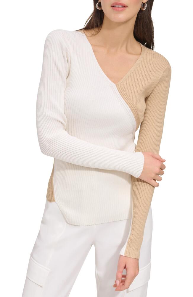 DKNY Two-Tone Rib Sweater in Ivory/Sandalwood Cover