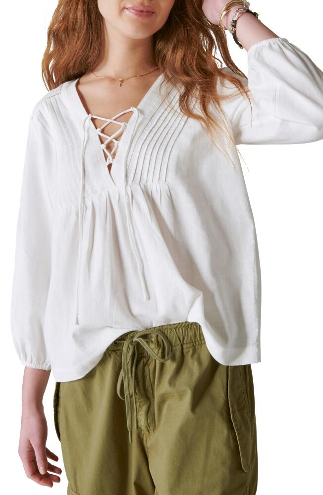 Lucky Brand Lace-Up Cotton Peasant Blouse in Cloud Dancer Cover