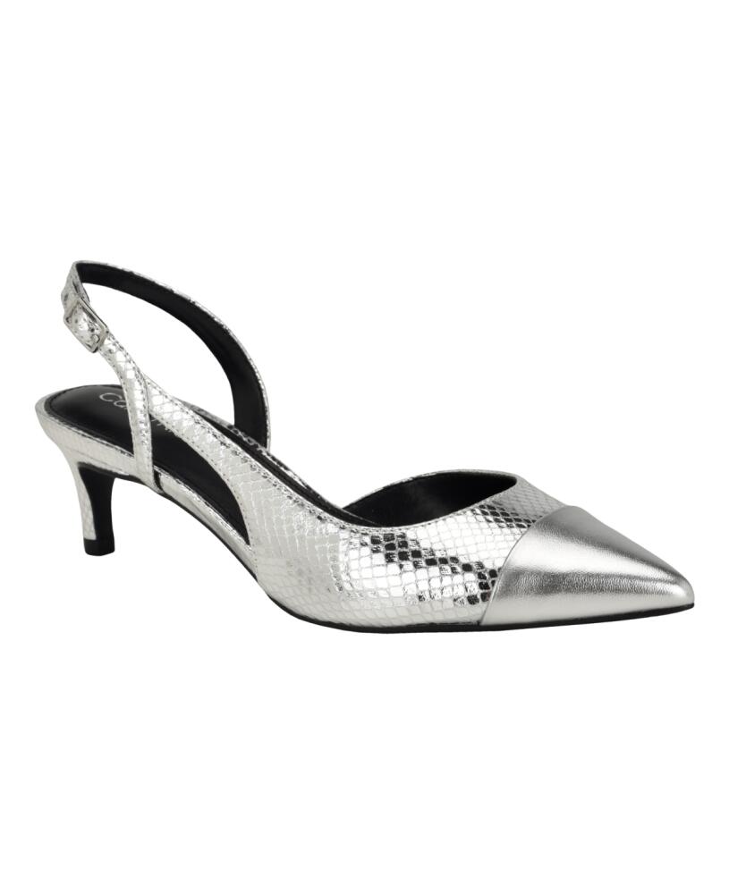 Calvin Klein Women's Dasta Pointy Toe Slingback Dress Pumps - Silver Cover