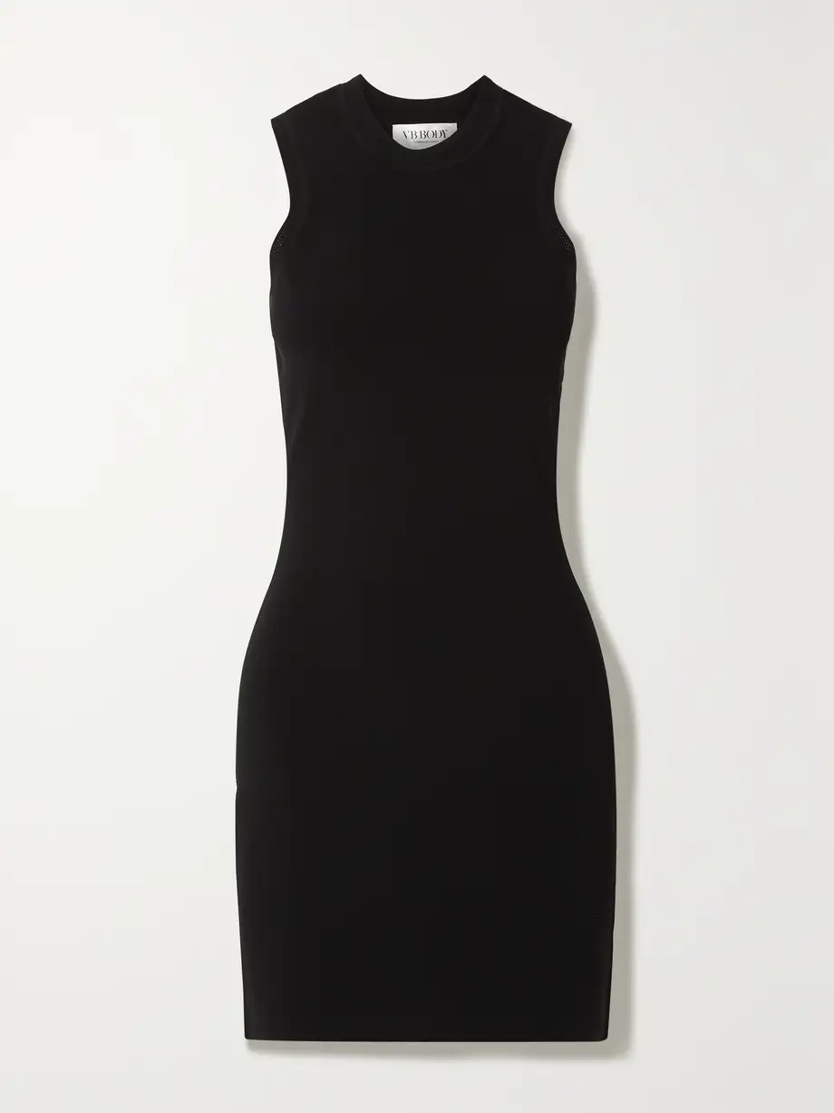 Victoria Beckham - Vb Body Pointelle-trimmed Stretch-knit Mini Dress - Black Cover