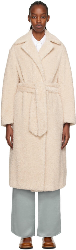 Vince Beige Textured Faux-Fur Coat Cover