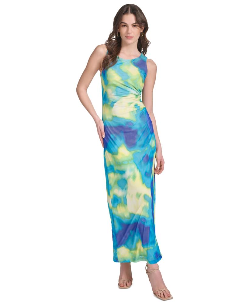 Calvin Klein Women's Printed Ruched Maxi Dress - Dz Blu Mlt Cover