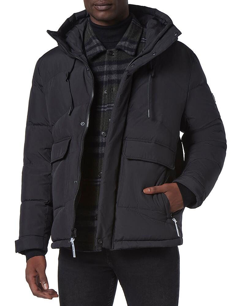 Andrew Marc Ingram Chevron Quilted Open Bottom Puffer with Snorkel Hood Cover