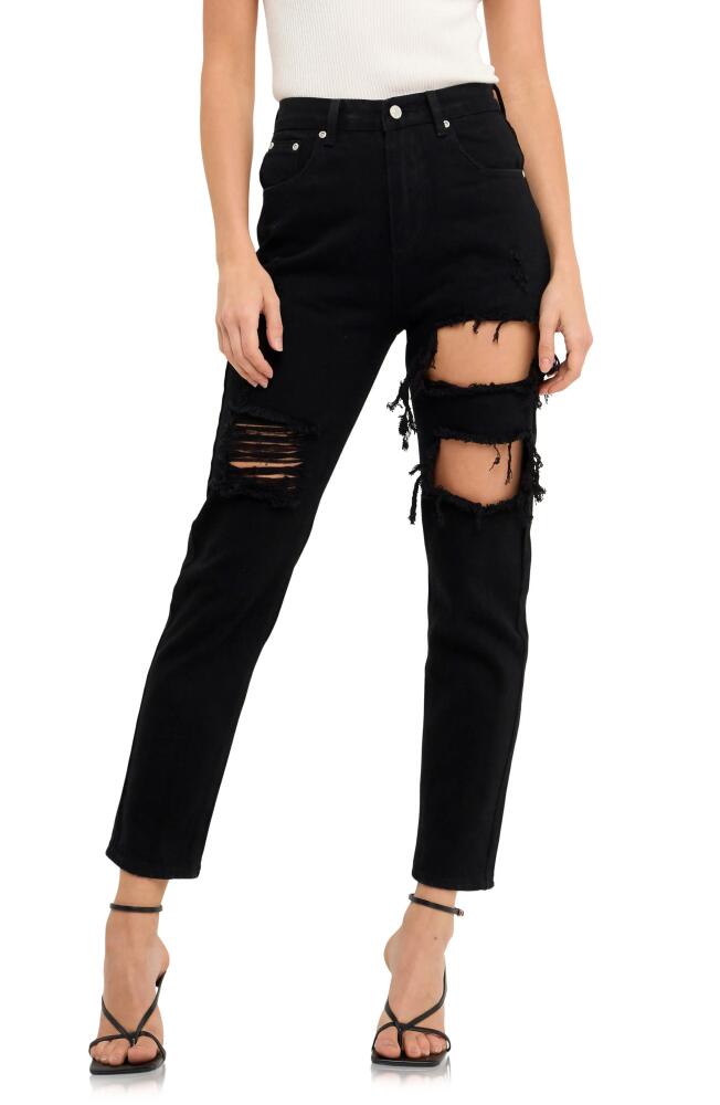 Grey Lab Cutout Ripped High Waist Slim Straight Leg Jeans in Black Cover