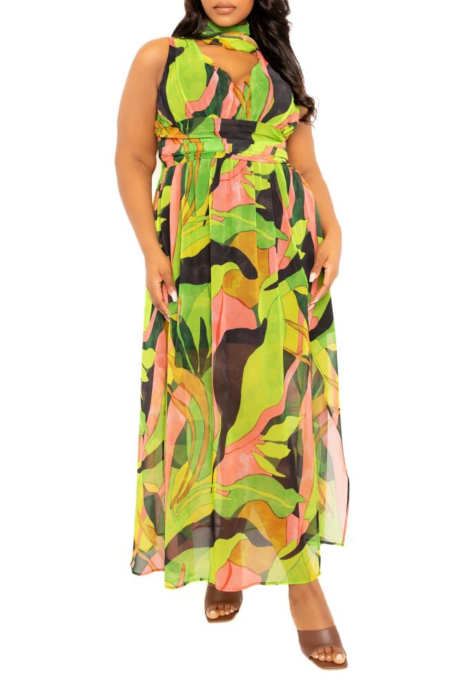 BUXOM COUTURE Abstract Print Maxi Dress in Green Multi Cover