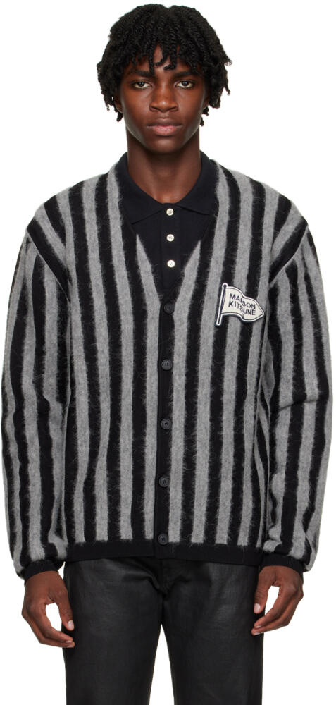 Maison Kitsuné Black & Gray Striped Cardigan Cover