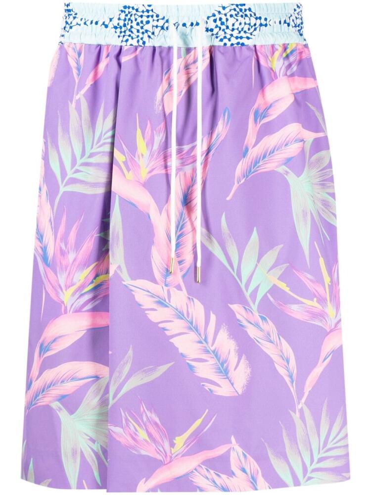 Fumito Ganryu botanical-print drawstring shorts - Purple Cover