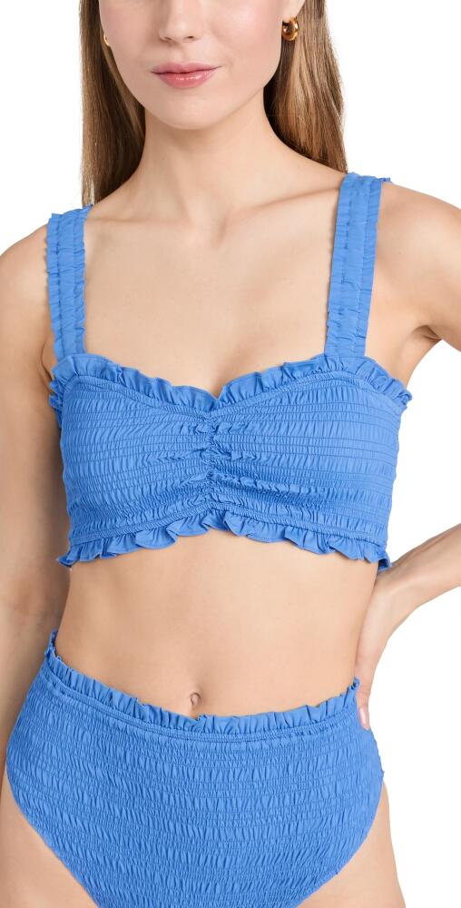 Sea Brice Solid Smocked Ruffled Bikini Top Periwinkle Cover