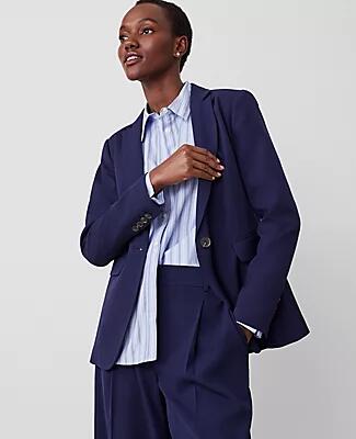 Ann Taylor The Long One Button Notched Blazer in Textured Drape Cover