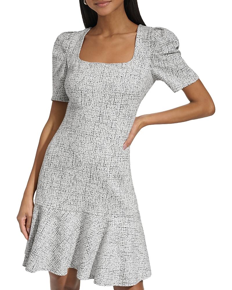 Karl Lagerfeld Paris Square Neck Puff Sleeve Jacquard Dress Cover