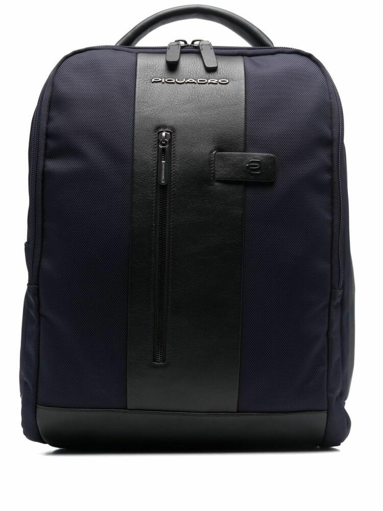 PIQUADRO two-tone logo-patch backpack - Blue Cover