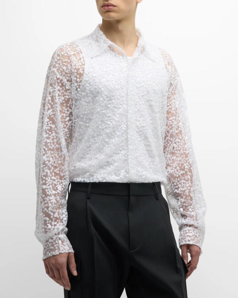 Dsquared2 Men's Sequin Blossoms Sheer Dress Shirt Cover