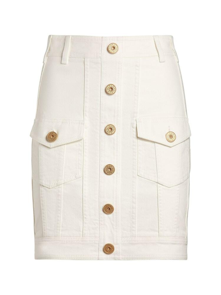 BALMAIN Cotton Denim Buttoned Mini Skirt Cover