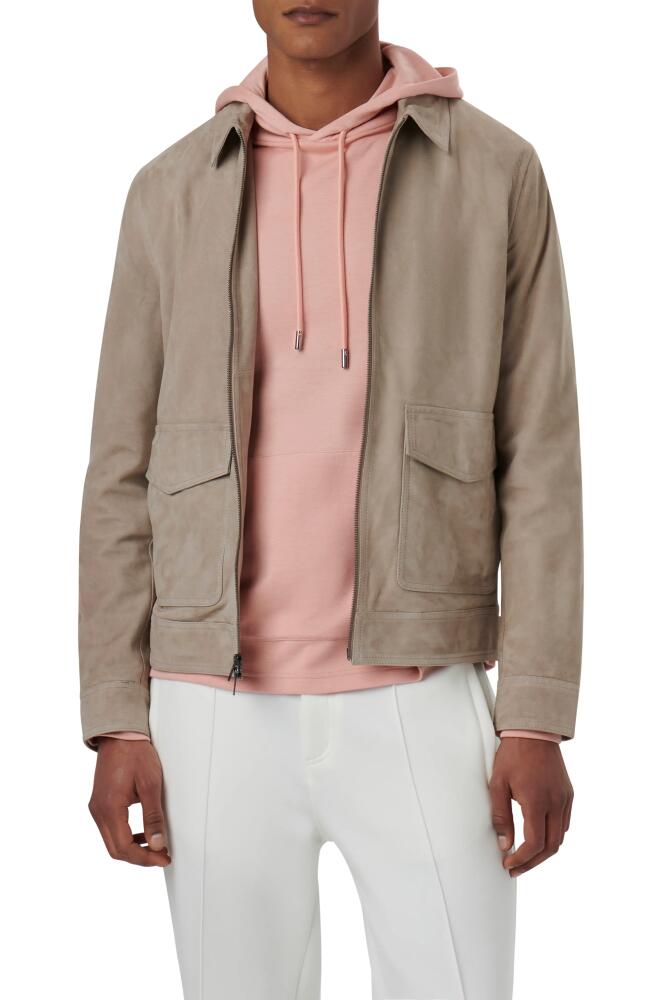 Bugatchi Full Zip Suede Bomber Jacket in Sand Cover