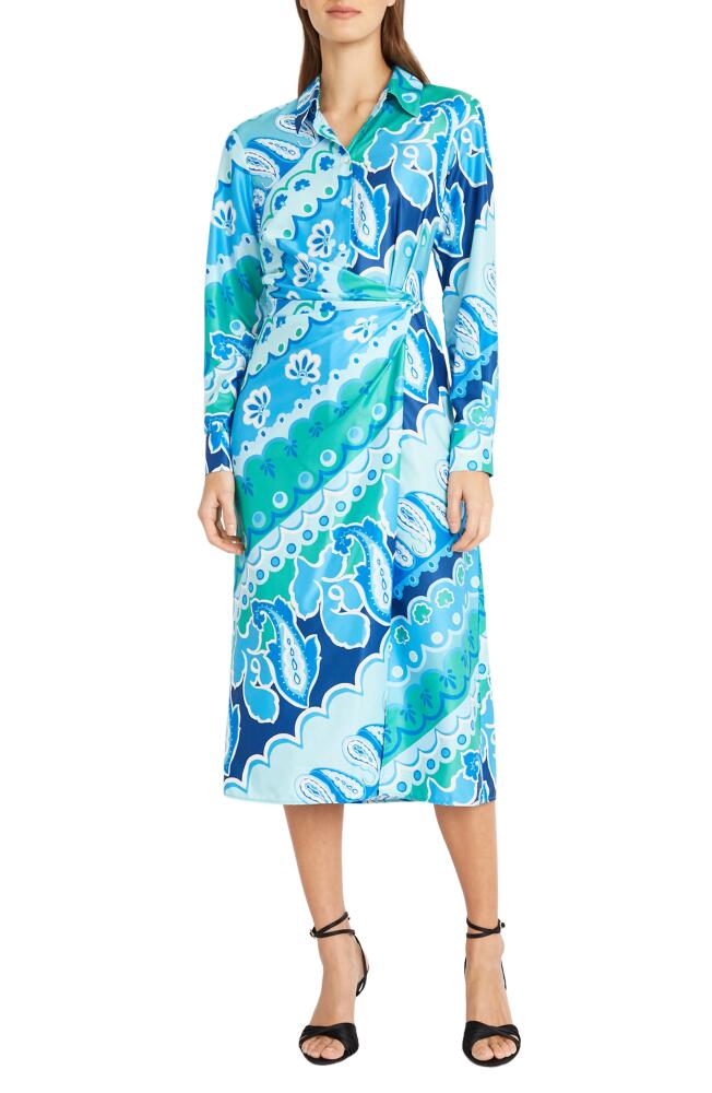 DONNA MORGAN FOR MAGGY Long Sleeve Midi Shirtdress in Sky Hawaian Blue Cover