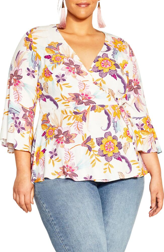 City Chic Island Floral Print Faux Wrap Top in Malibu Sunsets Cover