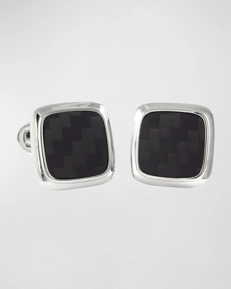 Jan Leslie Men's Black Carbon Fiber Soft Square Cufflinks Cover