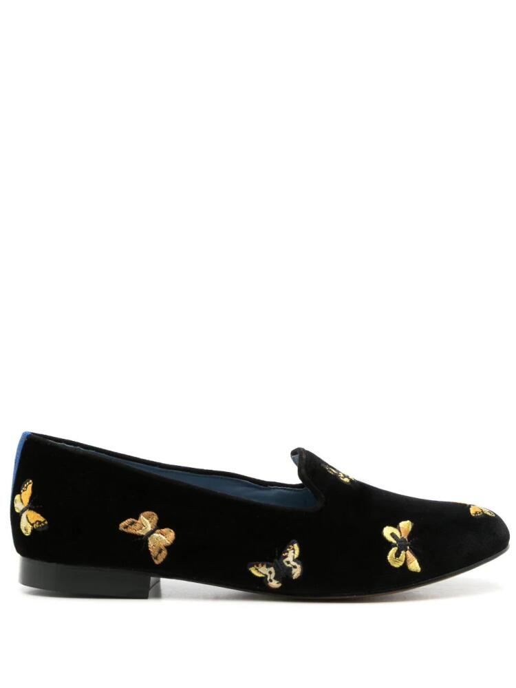 Blue Bird Shoes butterfly-embroidered velvet loafers - Black Cover