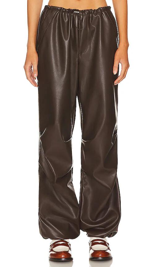 AFRM Faux Leather Frankie Parachute Pants in Chocolate Cover