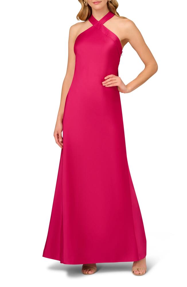 Aidan Mattox by Adrianna Papell Stretch Satin Halter Mermaid Gown in Rich Magenta Cover