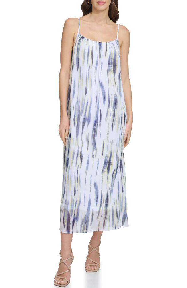 DKNY Print Sleeveless Chiffon Dress in White/Inky Blue Multi Cover