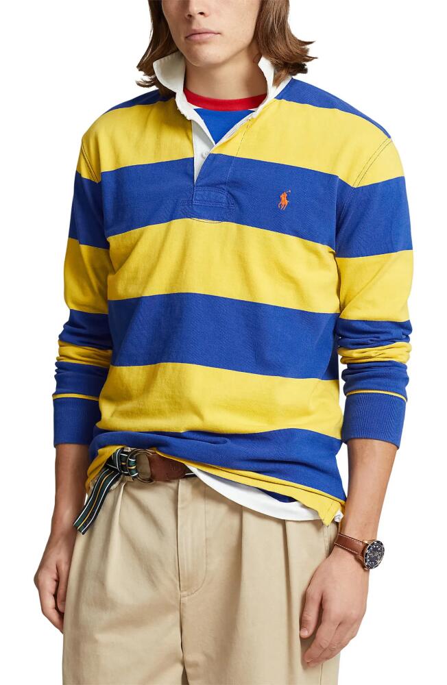 Polo Ralph Lauren Stripe Cotton Rugby Shirt in Chrome Yellow/Cruise Royal Cover