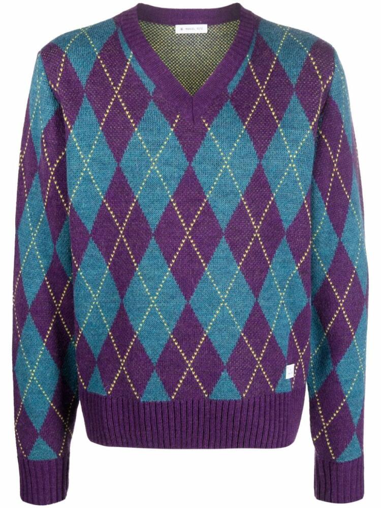 Manuel Ritz logo-patch argyle intarsia-knit jumper - Blue Cover