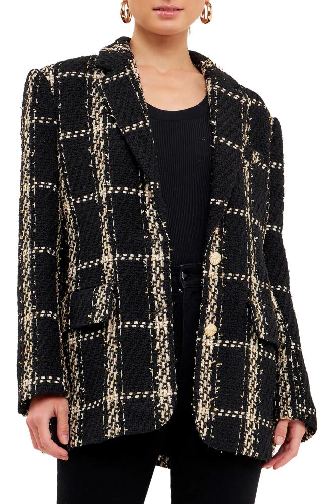 Endless Rose Premium Plaid Oversize Tweed Blazer in Black Cover