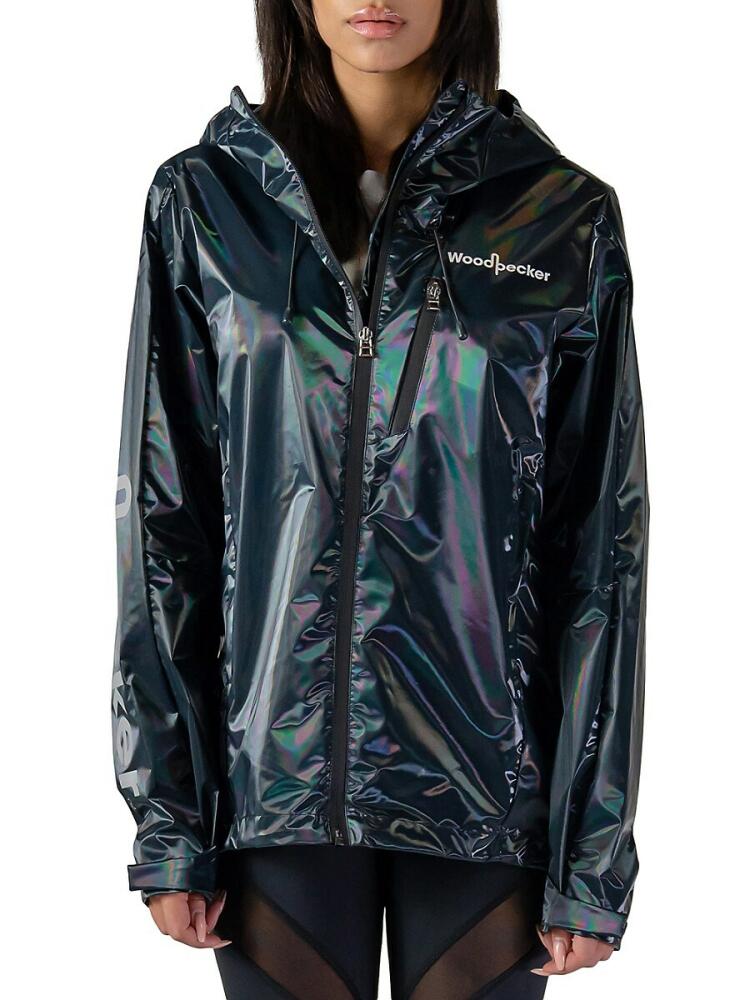 Woodpecker Women's Logo Iridescent Rain Jacket - Black Galaxy Cover