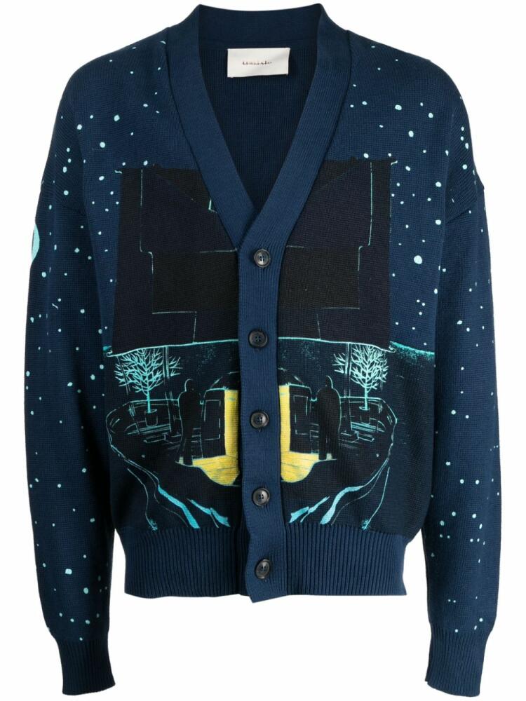 Limitato illustration-style pattern cotton cardigan - Blue Cover