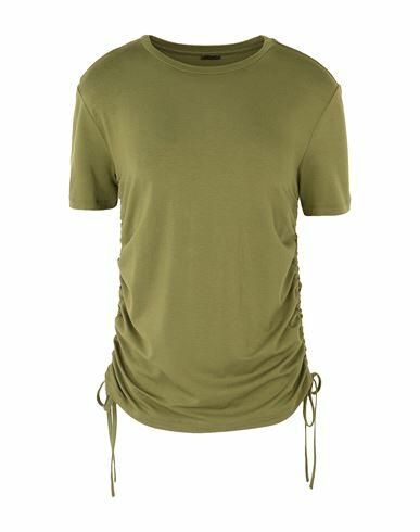 8 By Yoox Viscose Jersey Side-tie S/sleeve T-shirt Woman T-shirt Military green Viscose, Elastane Cover