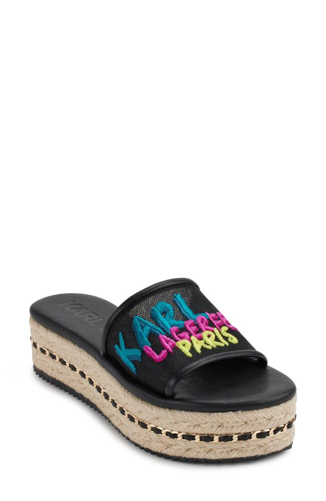 Karl Lagerfeld Paris Kamara Embroidered Platform Slide Sandal in Black/Multi Cover