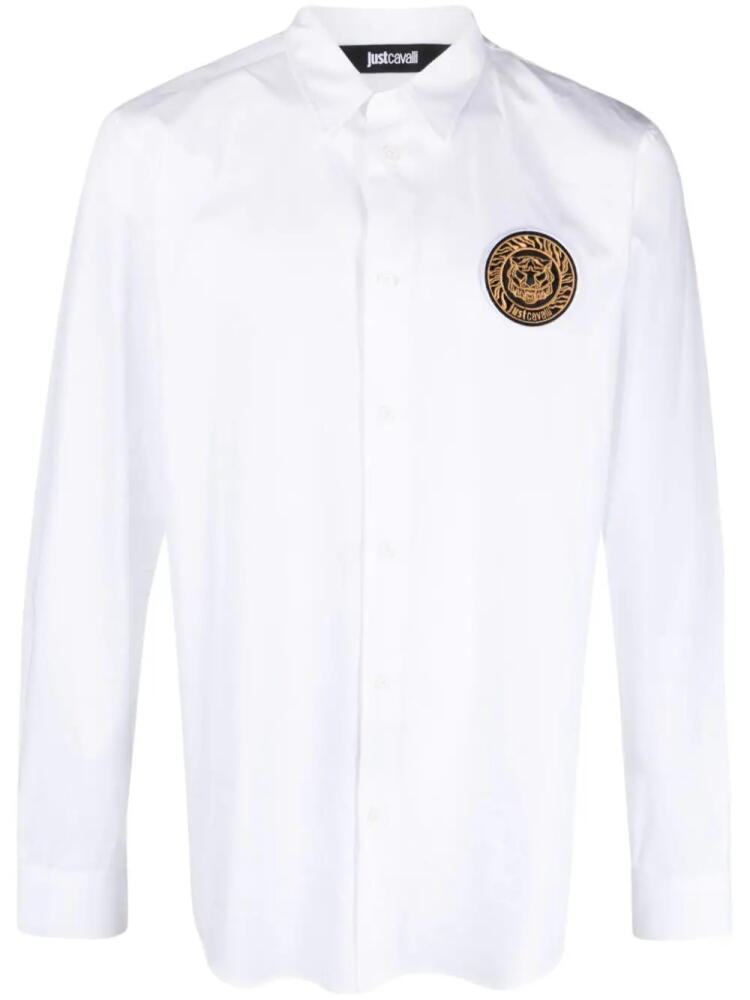 Just Cavalli Tiger Head-patch cotton shirt - White Cover